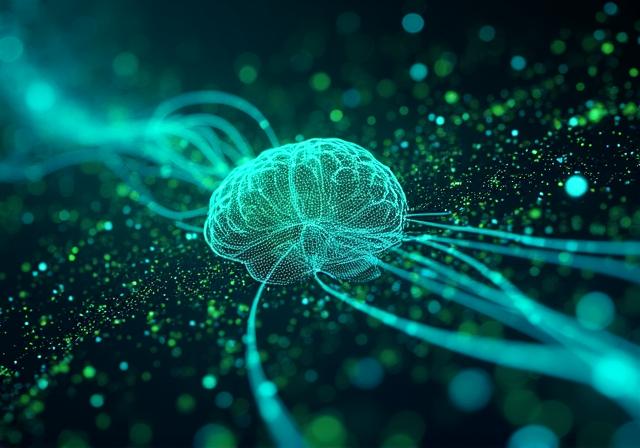 データ構造とニューラルネットワークをイメージしたテック感のあるビジュアル